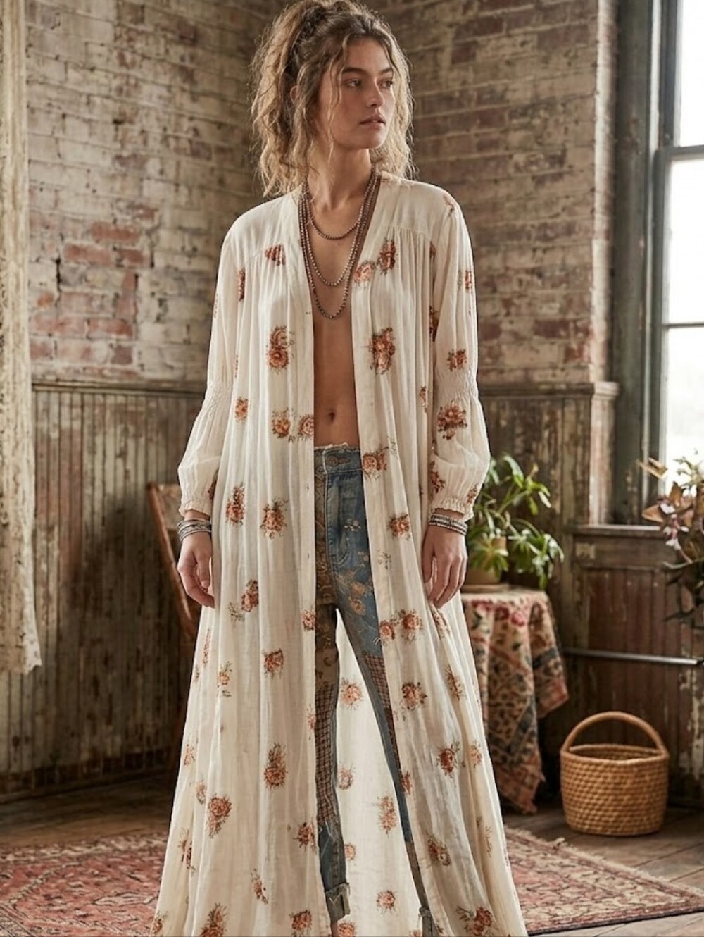 Anthropologie Knot Sisters Floral Maxi Kimono Size L